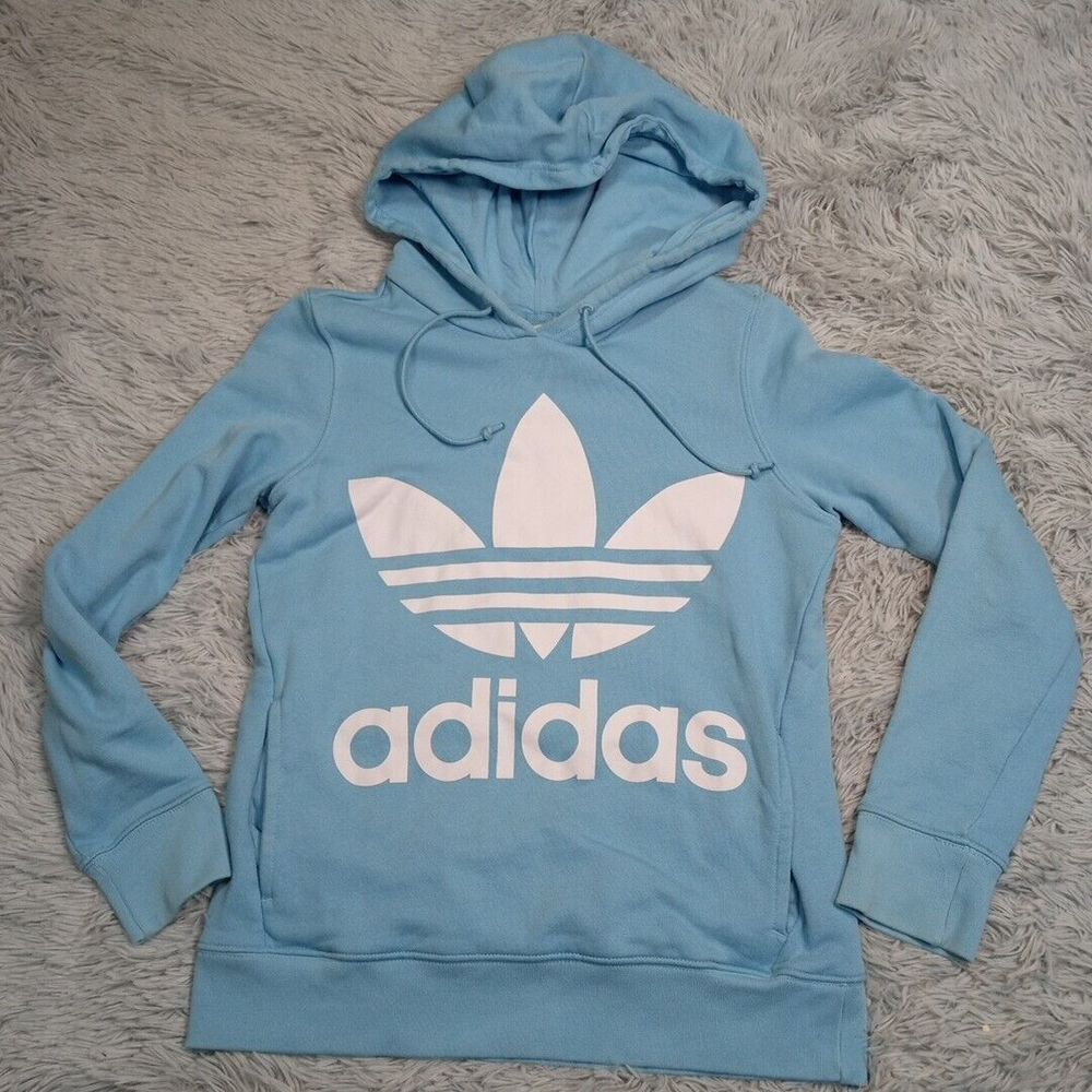 Adidas Sweatshirt Womens XS Blue Hoodie Trefoil Active Wear Comfort Streetwear